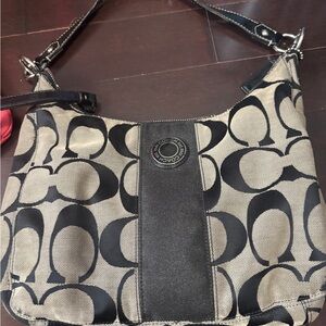 Coach Black and Grey Signature Shoulder Bag